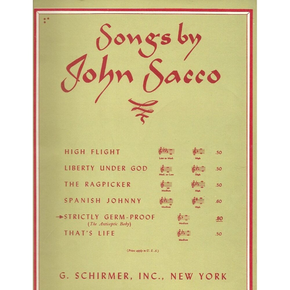Strictly Germ-Proof Sheet Music 1941 John Sacco Arthur Guiterman Schirmer